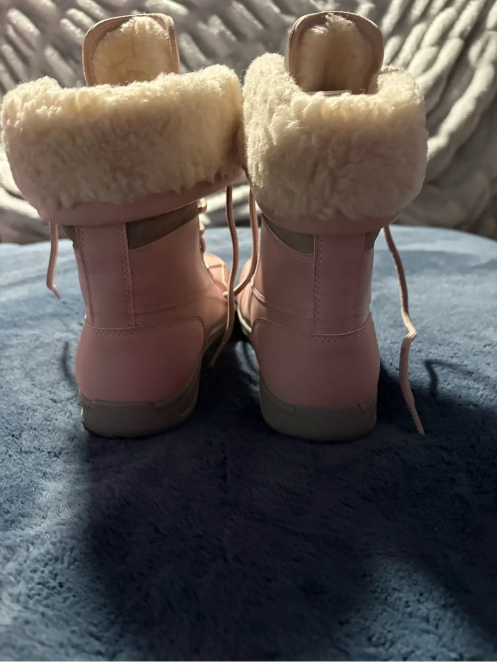 UGG Kids’ “pink crystal” Butte II Shearling-Trim Lace-Up Waterproof Winter Boots